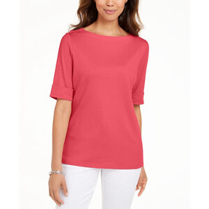 Karen Scott Women's Pink 100% Cotton Boat-Neck Top NWT